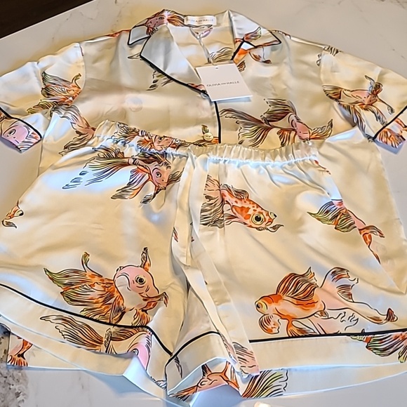 NWT Olivia von Halle Archive Print Ingo Cora Ivory Goldfish Pajamas - Picture 5 of 9